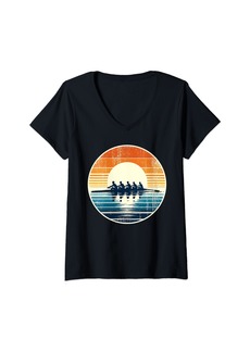Womens Retro Dragon Boat Rowing Kayaking Kayaker Paddling Kayaker V-Neck T-Shirt