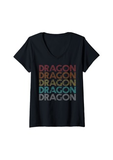 Womens Retro Vintage Dragon V-Neck T-Shirt
