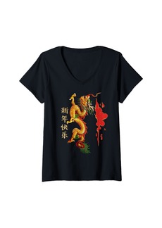 Womens Year of the Dragon Chinese Zodiac V-Neck T-Shirt