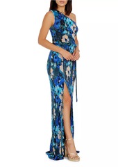 Dress the Population Bella Floral Plissé One-Shoulder Maxi Dress