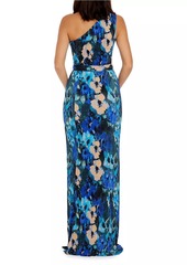 Dress the Population Bella Floral Plissé One-Shoulder Maxi Dress