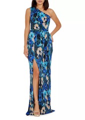 Dress the Population Bella Floral Plissé One-Shoulder Maxi Dress