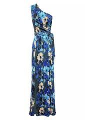 Dress the Population Bella Floral Plissé One-Shoulder Maxi Dress