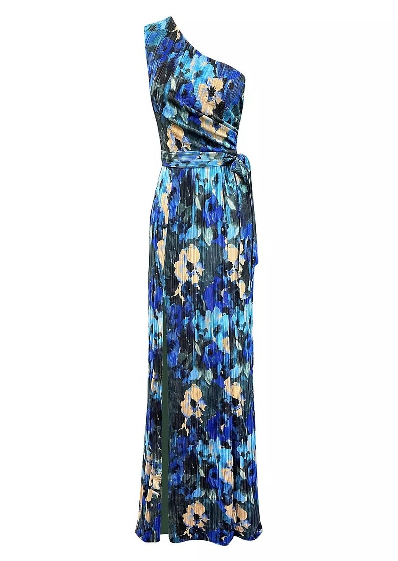 Dress the Population Bella Floral Plissé One-Shoulder Maxi Dress