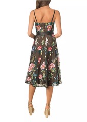 Dress the Population Carlita Belted Embroidered Midi-Dress