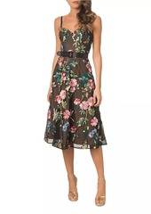 Dress the Population Carlita Belted Embroidered Midi-Dress