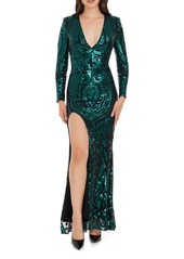 Dress the Population Alessandra Long Sleeve Sequin Mermaid Gown