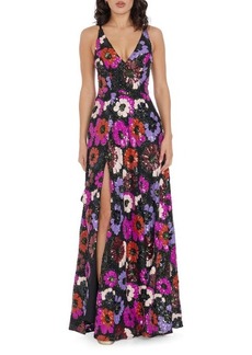 Dress the Population Alyssa Sequin Floral Sleeveless Gown