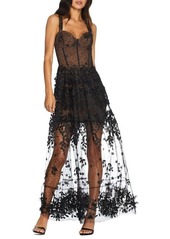 Dress the Population Anabel Sweetheart Bustier Lace Gown in Black-Nude at Nordstrom