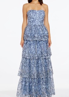 Dress the Population Aubriella Beaded Floral Strapless Tiered Gown
