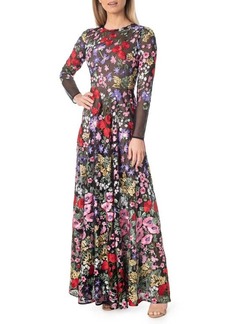 Dress the Population Ava Floral Embroidered Long Sleeve Gown