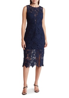 Dress the Population Avianna Sleeveless Guipure Lace Midi Dress in Navy at Nordstrom Rack