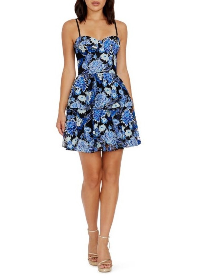 Dress the Population Braelyn Floral Embroidered Tiered Cocktail Minidress