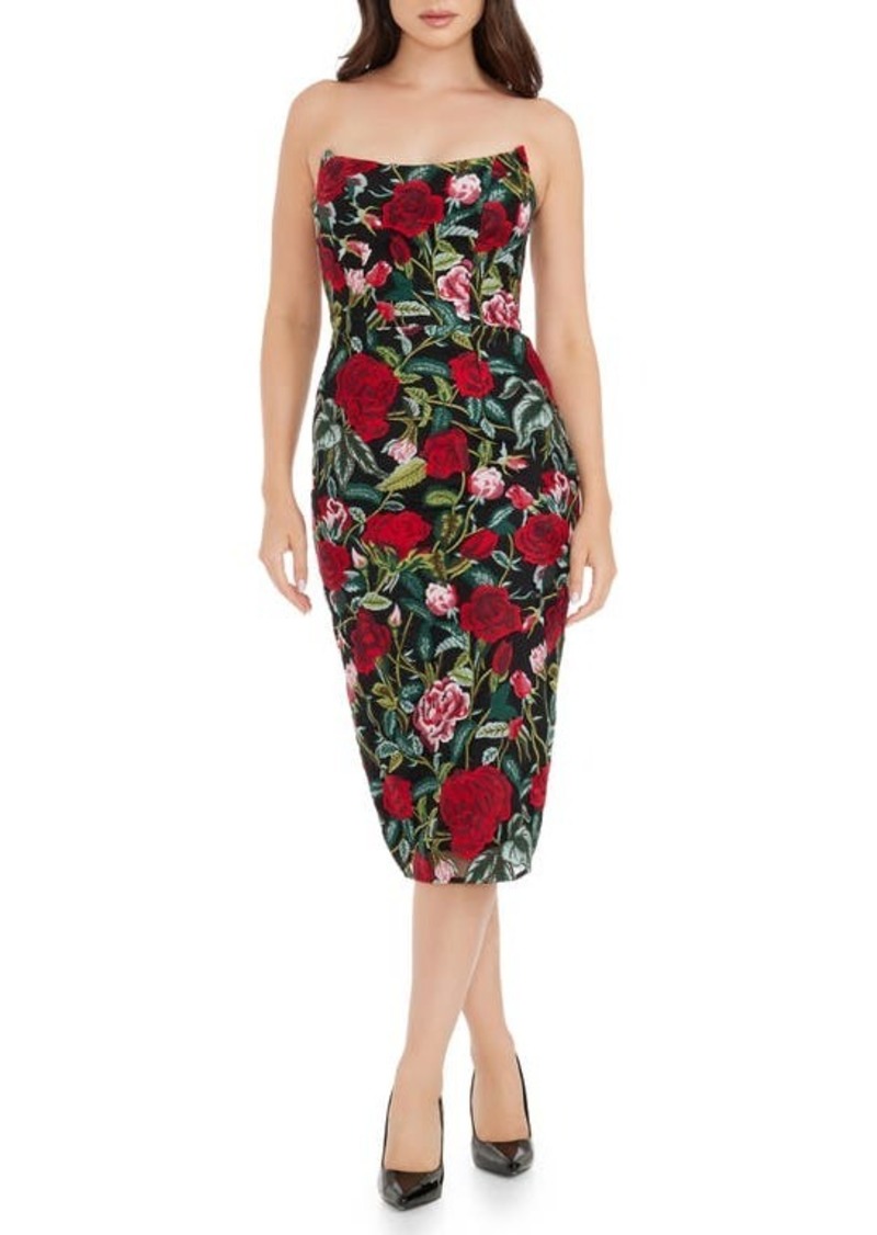 Dress the Population Cosette Floral Embroidered Strapless Body-Con Dress