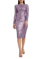 Dress the Population Emery Long Sleeve Sequin Cocktail Midi Dress
