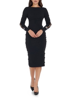 Dress the Population Emery Long Sleeve Bow Detail Cocktail Midi Dress