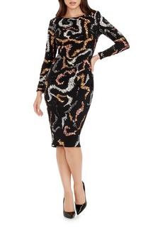 Dress the Population Emmalyn Squiggle Sequin Long Sleeve Cocktail Dress