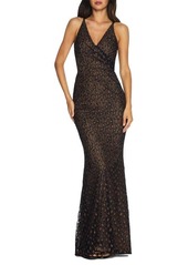 Dress the Population Helen Lace Trumpet Gown in Black/Tan at Nordstrom