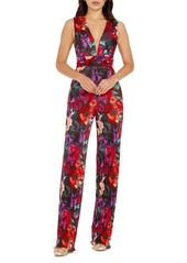 Dress the Population Hunter Floral Print Plissé Sleeveless Jumpsuit