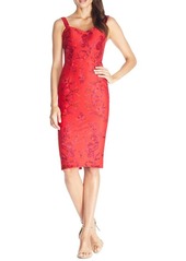 Dress the Population Jaida Floral Embroidered Cocktail Dress in Rouge Red Multi at Nordstrom