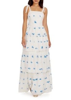 Dress the Population Monica Butterfly Appliqué Tiered Silk Gown