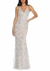Dress the Population Helen Sequin Lace Faux Wrap Gown in Off White Multi at Nordstrom