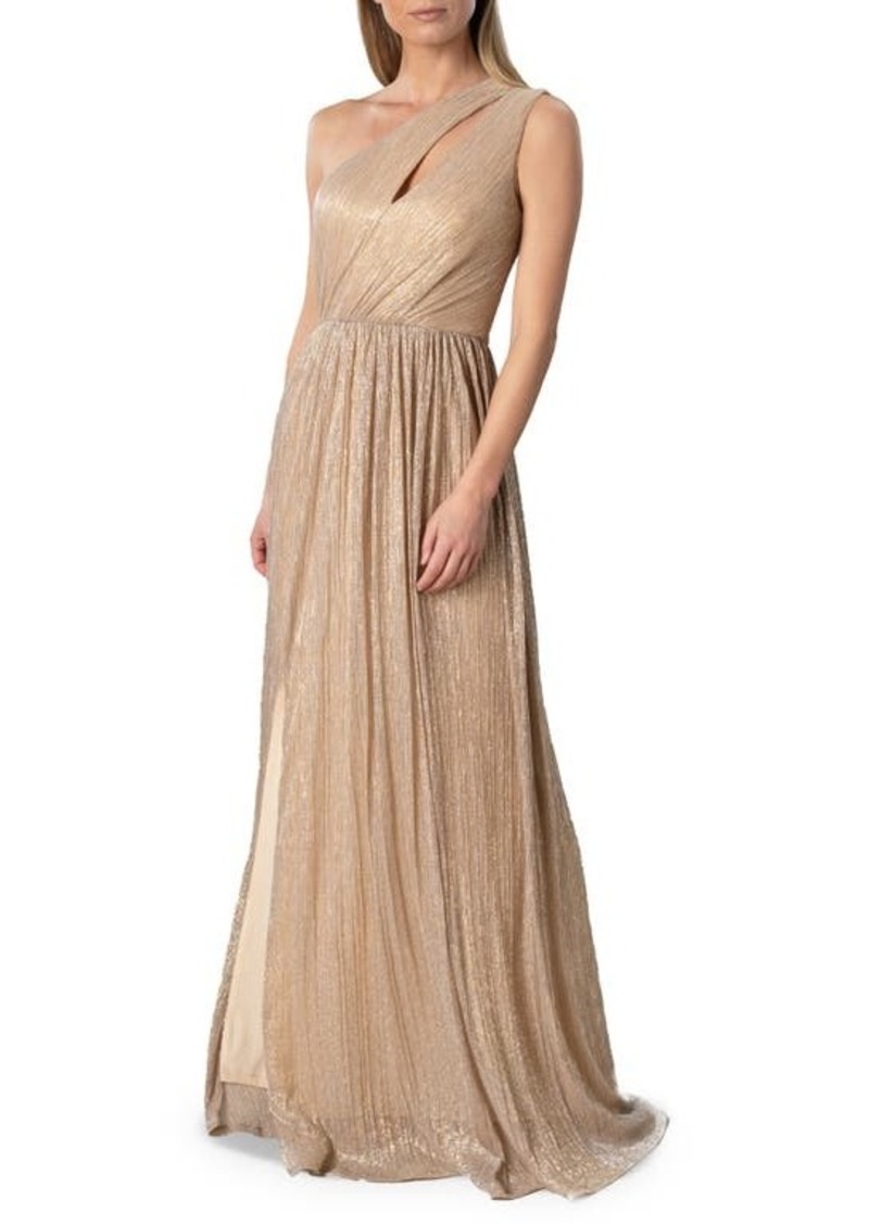 Dress the Population Kienna Shimmer Cutout Detail One-Shoulder Gown