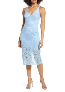 Dress the Population Sleeveless Plunge Lace Midi Dress in Summer Sky Multi at Nordstrom