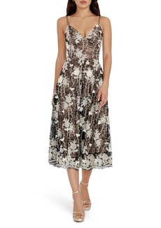 Dress the Population Tahani Embroidered Lace Cocktail Midi Dress