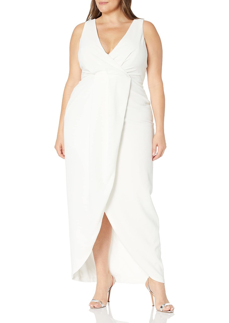 Dress the Population Women's Plus-Size Ariel Sleeveless Plunging Long Gown Wrap Dress Plus Dress Off White