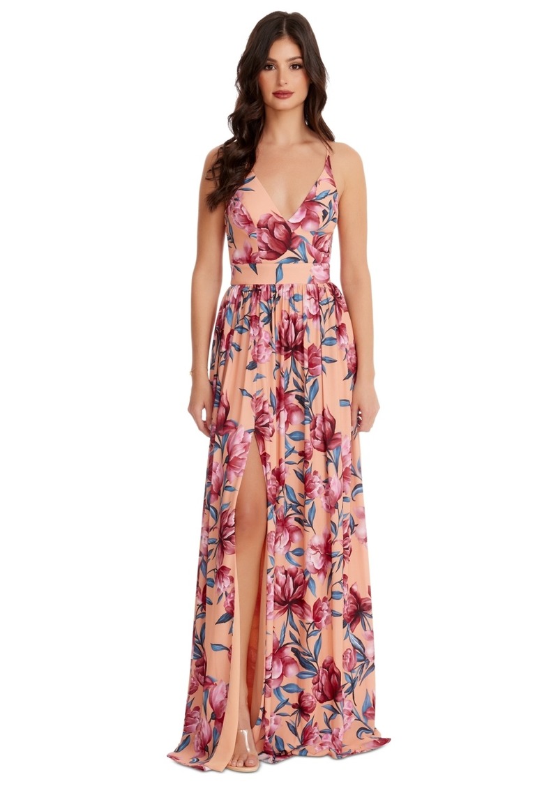 Dress the Population Women's Danae Floral-Print Maxi Dress - Peach Mult