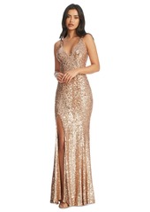 Dress the Population Women's Iris Sequined Side-Slit Gown - Port