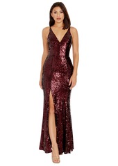 Dress the Population Women's Iris Sequined Side-Slit Gown - Port