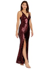 Dress the Population Women's Iris Sequined Side-Slit Gown - Port