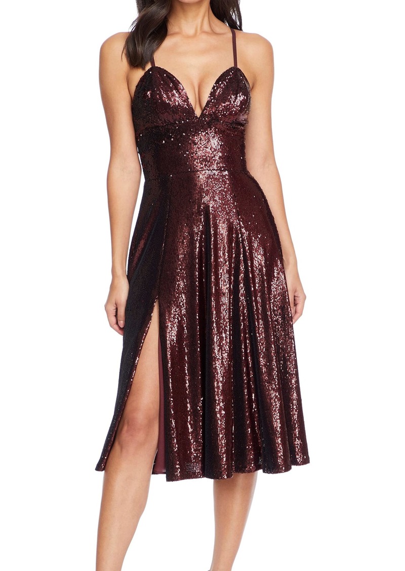 Dress the Population Women's Mimi Sleevless Fit & Flare Sequin Midi Dress Dress  S