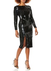 Dress the Population Women's Natalie Long Sleeve Stretch Sequin Midi Sheath Dress  s