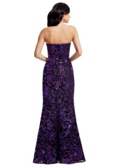 Dress the Population Women's Sequined Embroidered Strapless Gown - Midnight