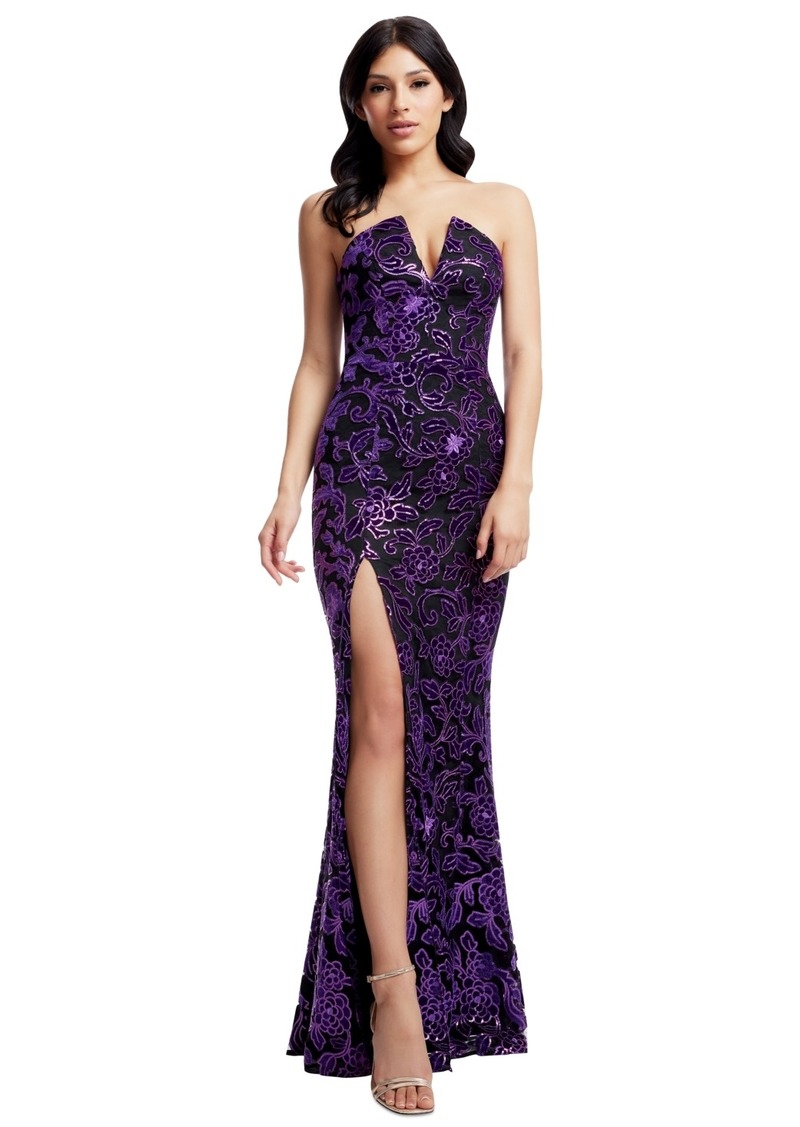 Dress the Population Women's Sequined Embroidered Strapless Gown - Midnight