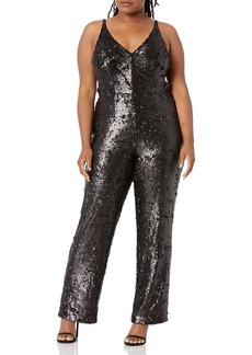 Dress the Population Women's Plus-Size Charlie Plunging Sequin Sleeveless Jumpsuit Plus Dress