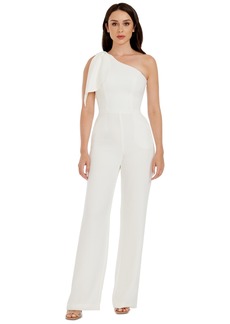Dress the Population Women's Tiffany Bow-Trim One-Shoulder Jumpsuit - Off White