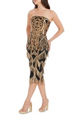 Dress the Population Women's Viviana Sequined Fringe Dress - Gold-black