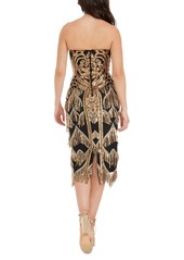 Dress the Population Women's Viviana Sequined Fringe Dress - Gold-black