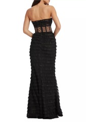 Dress the Population Grace Tiered Ruffled Mesh Gown