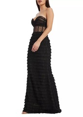 Dress the Population Grace Tiered Ruffled Mesh Gown