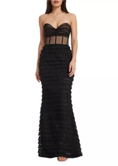 Dress the Population Grace Tiered Ruffled Mesh Gown