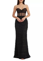 Dress the Population Grace Tiered Ruffled Mesh Gown