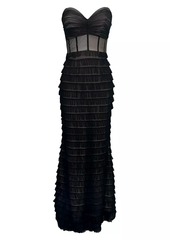 Dress the Population Grace Tiered Ruffled Mesh Gown