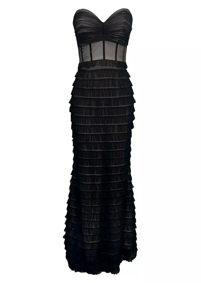 Dress the Population Grace Tiered Ruffled Mesh Gown