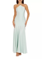 Dress the Population Justine Satin Halter Mermaid Gown