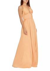 Dress the Population Rhea Satin Fit-And-Flare Halter Gown